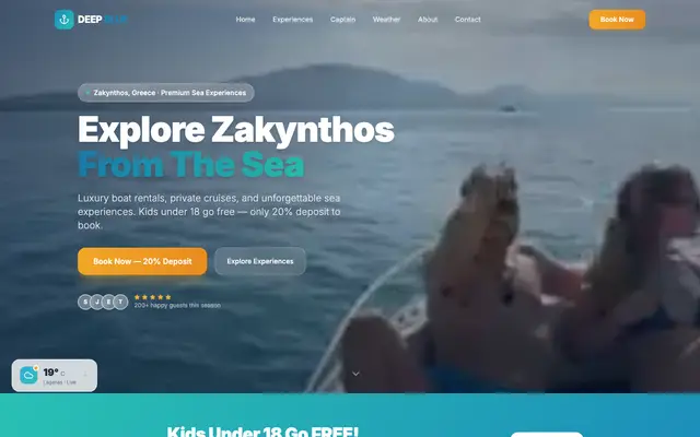 Bildschirmfoto der Website: Deep Blue Tours